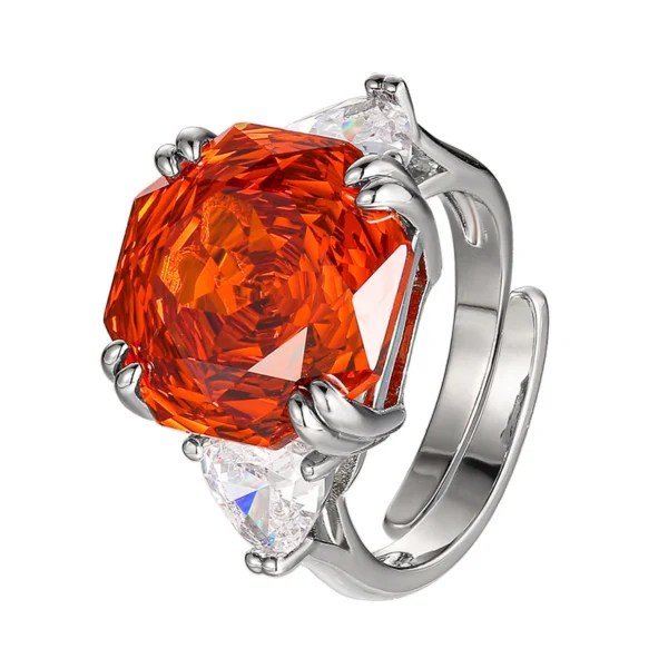 Open adjustable rose cut orange cubic zirconia ring two side white accent zircon white background