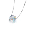 Plain white background official product photo S925 sterling silver aurora cube crystal pendant necklace, clean minimalist e-commerce main image