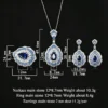 Baroque simulated sapphire three piece jewelry set dimension size, main stone size and weight specification diagram