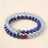 "Blue Wisdom" lapis lazuli and aquamarine double wrap bracelet with Chinese-style blue and white background