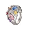 Starfish shaped adjustable open ring with seven chakra rainbow multicolor cubic zirconia white background