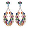 Matching pair chakra rainbow multicolor cubic zirconia teardrop hollow long dangle earrings white background