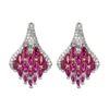Matching pair pave simulated ruby phoenix tail teardrop drop earrings isolated white background