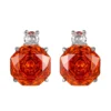 Matching pair rose cut orange cubic zirconia stud earrings six prong setting white background