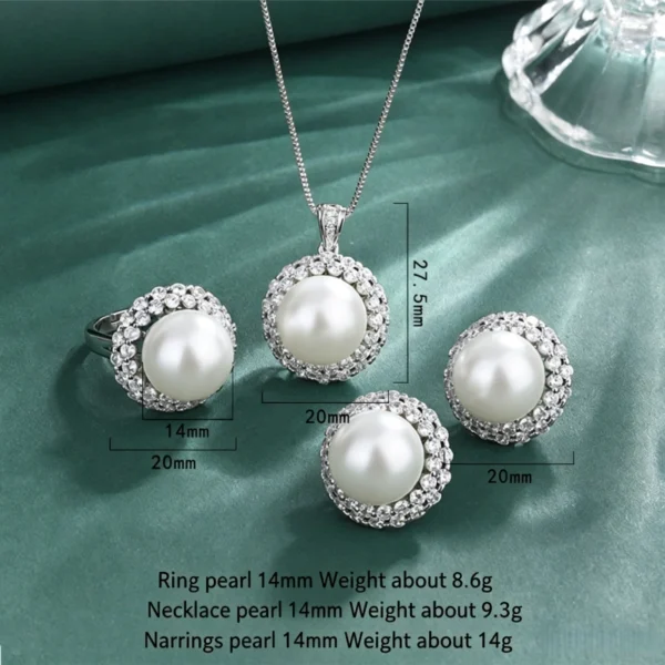 Complete pearl 3 piece jewelry set dimension size, pearl diameter and weight specification diagram