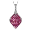 Single phoenix tail teardrop simulated ruby pave pendant necklace silver plated white background product shot