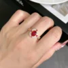 Real hand wearing adjustable oval simulated ruby halo twisted split shank ring daily wearing effect photo